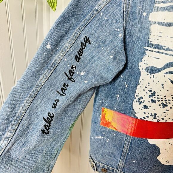 Zara Men’s Sz M Jean Denim Jacket Critical Thinker So Many Choices Just Light - Picture 4 of 16